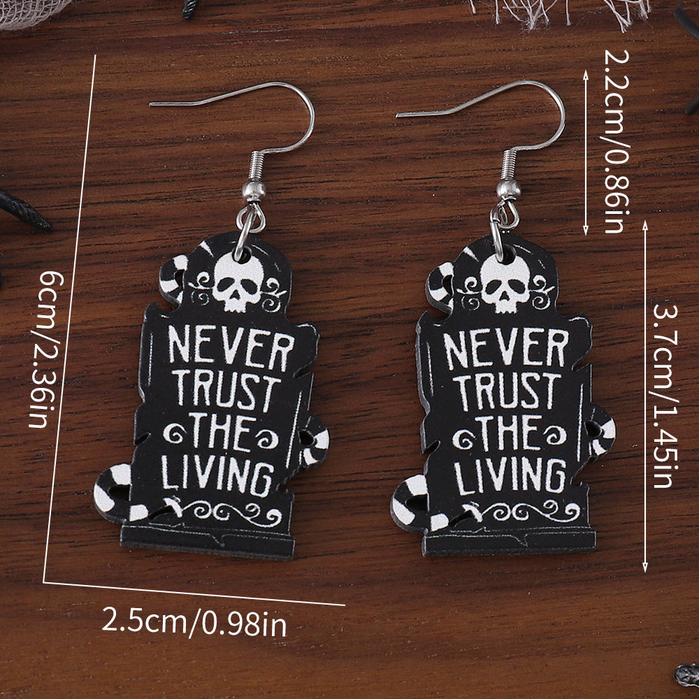 Wholesale Halloween Skull Tombstone Pendant Wood Earrings