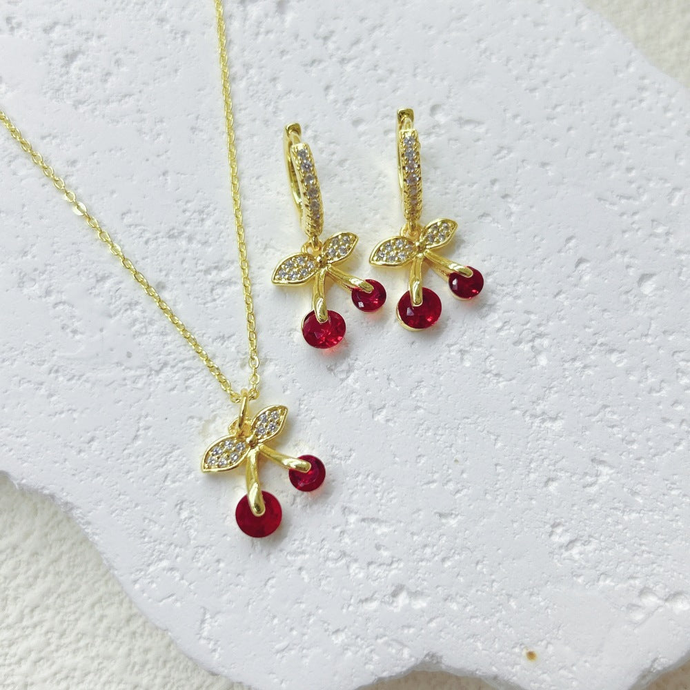 Wholesale Fruit Red Cherry Strawberry Necklace Earrings Jewelry Set