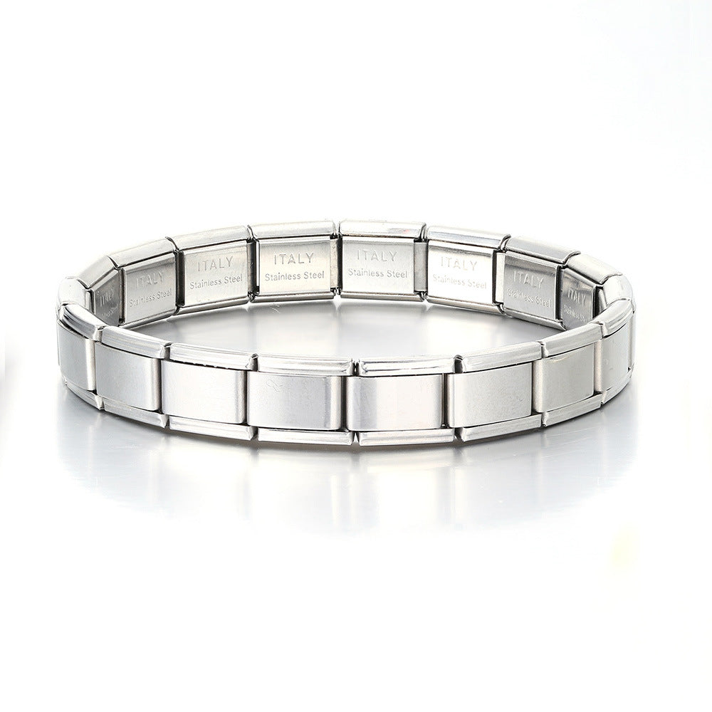 Wholesale Italian Style Stainless Steel Modular Square Block Elastic Bracelet Geometric Jewelry Accessory Gift