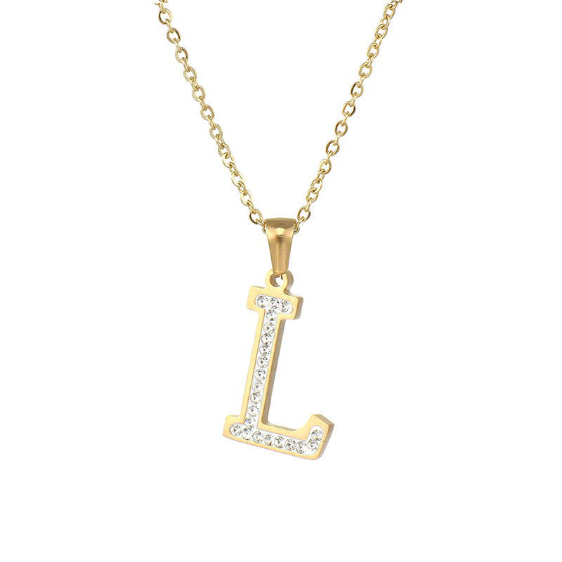 Wholesale  stainless steel diamond letter necklace