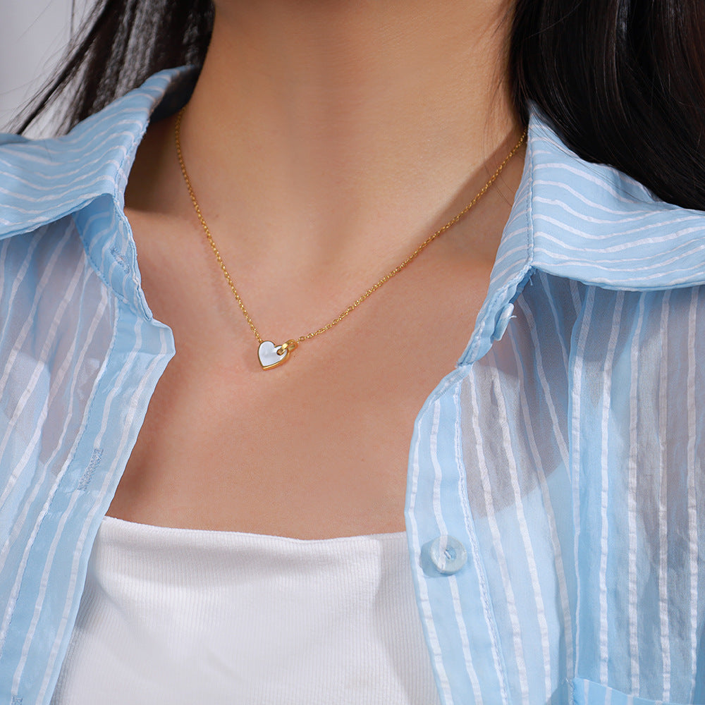 Wholesale Gold-Plated Stainless Steel Heart Pendant Necklace – Geometric Shell Design Fashion Jewelry