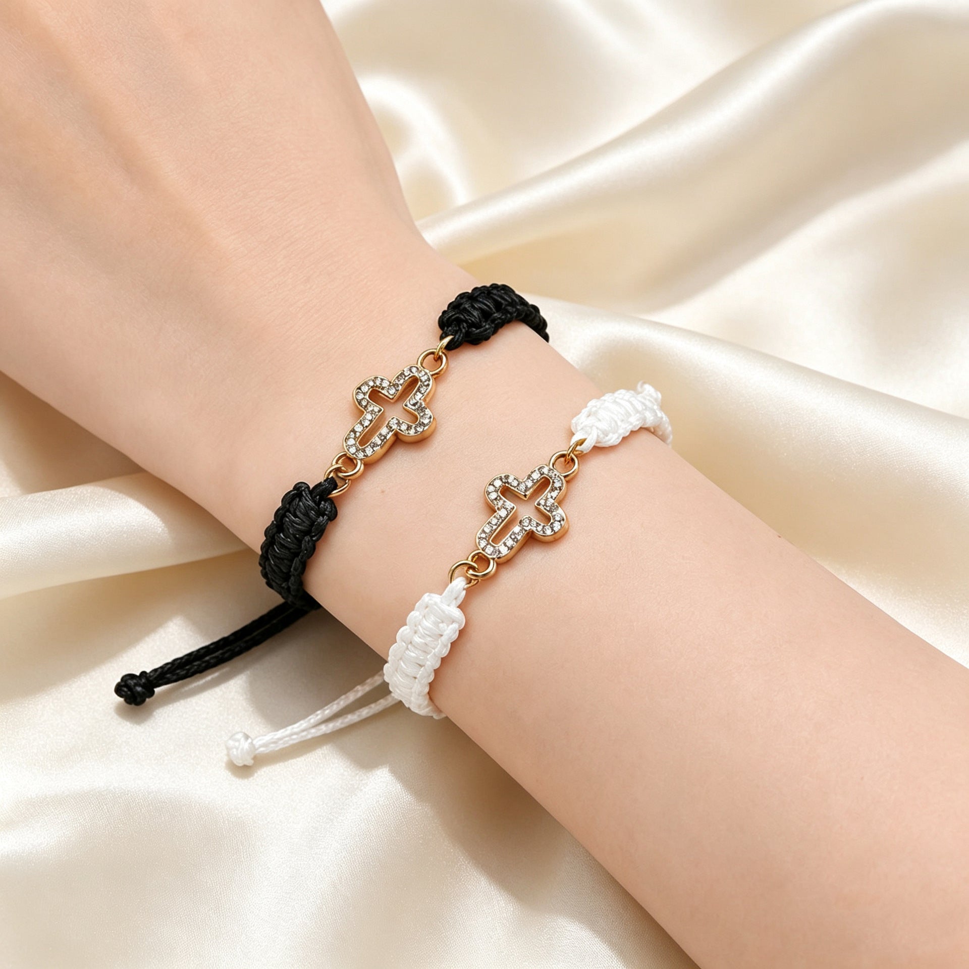 Wholesale Fashionable OL cross-border zinc alloy bracelet with trendy cross inlay,  fresh design,  and exquisite color weaving.