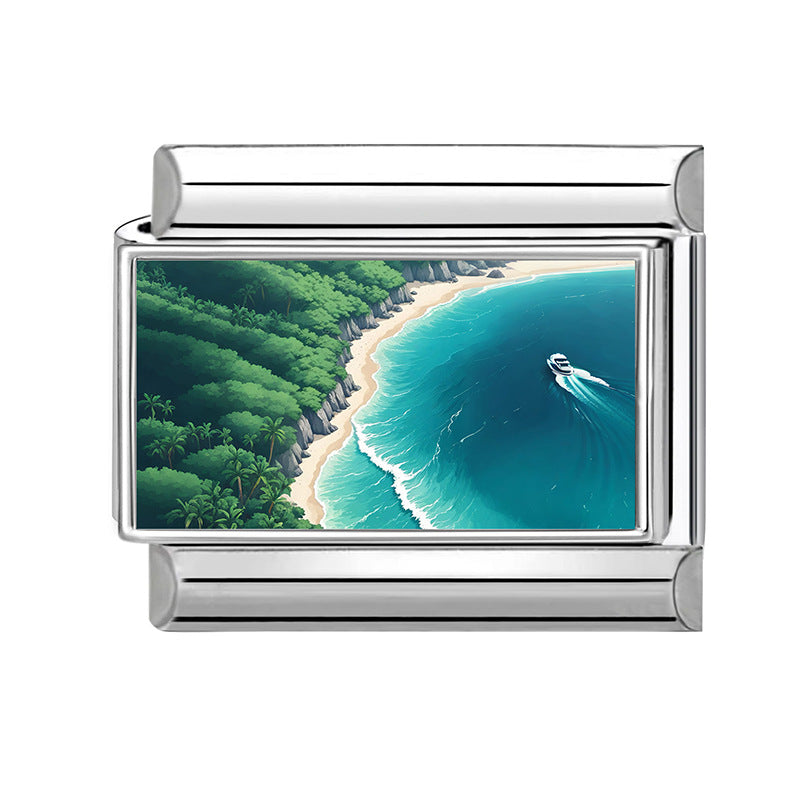 Wholesale Italian Style Landscape DIY Bracelet Charms Stainless Steel Jewelry Making Accessory