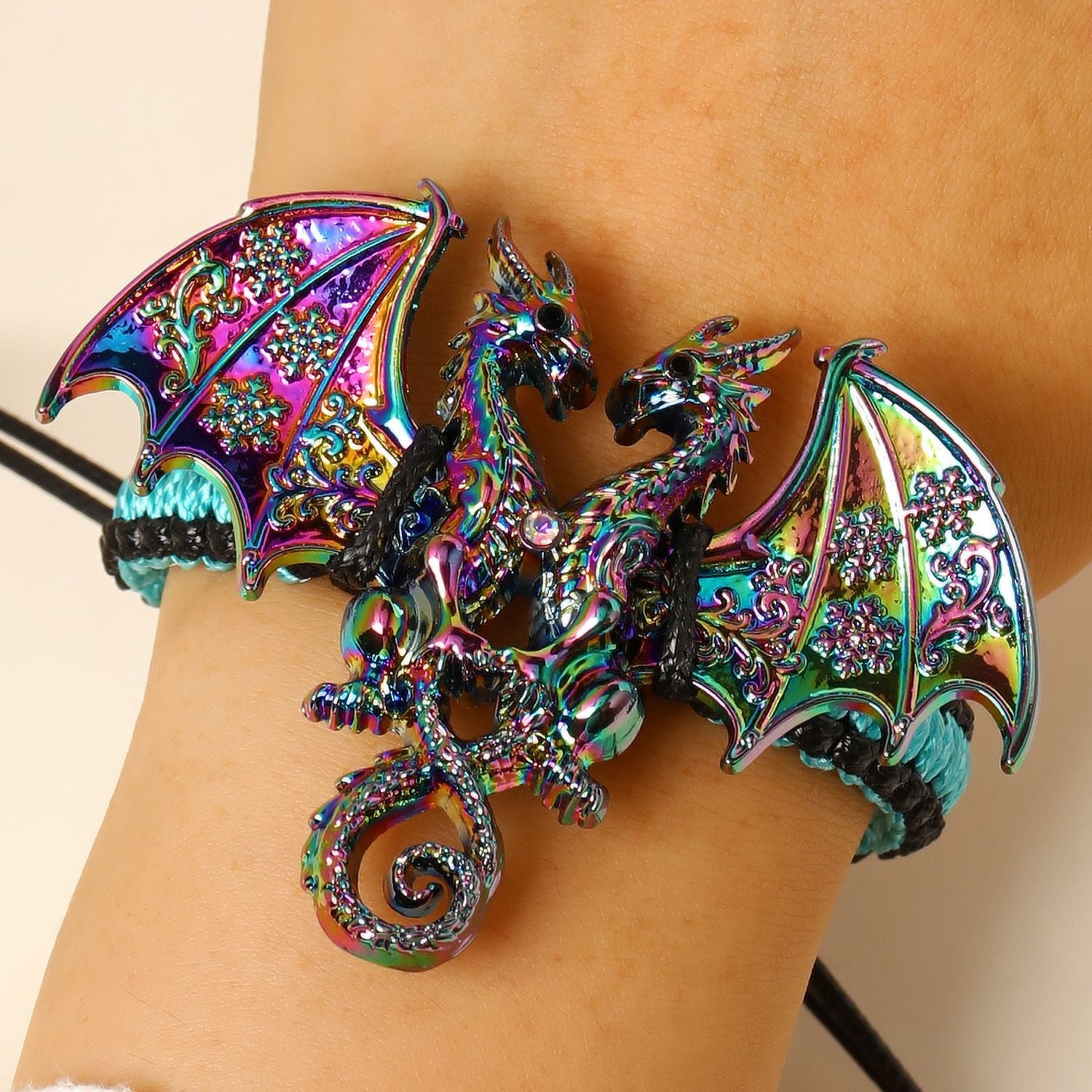 Wholesale Zinc Alloy Enamel Dragon Braided Bracelet,  Men' s Ancient Silver Fashion Jewelry Accessory
