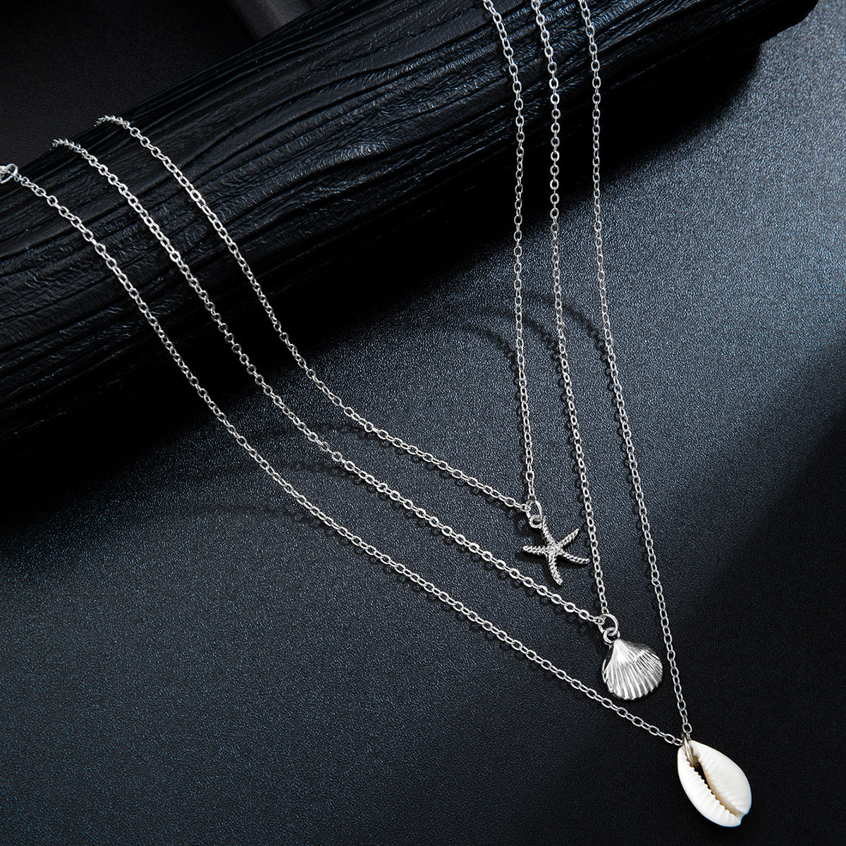 Wholesale Bohemian natural shell alloy starfish alloy scallop pendant metal chain