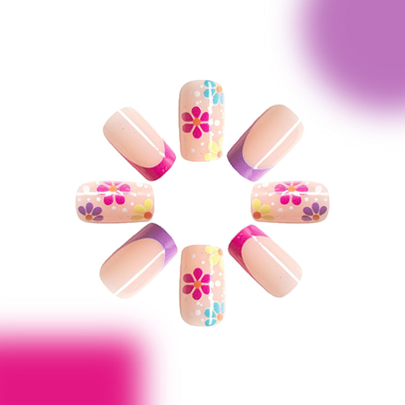 Wholesale 24 Pieces/box Colorful Flower Manicure Press-on Nails Kits ACC-NS-GuaiXL001
