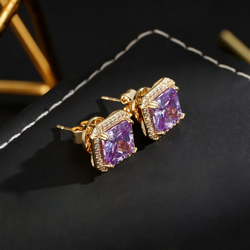 Wholesale  square purple zircon exquisite earrings  light luxury earrings