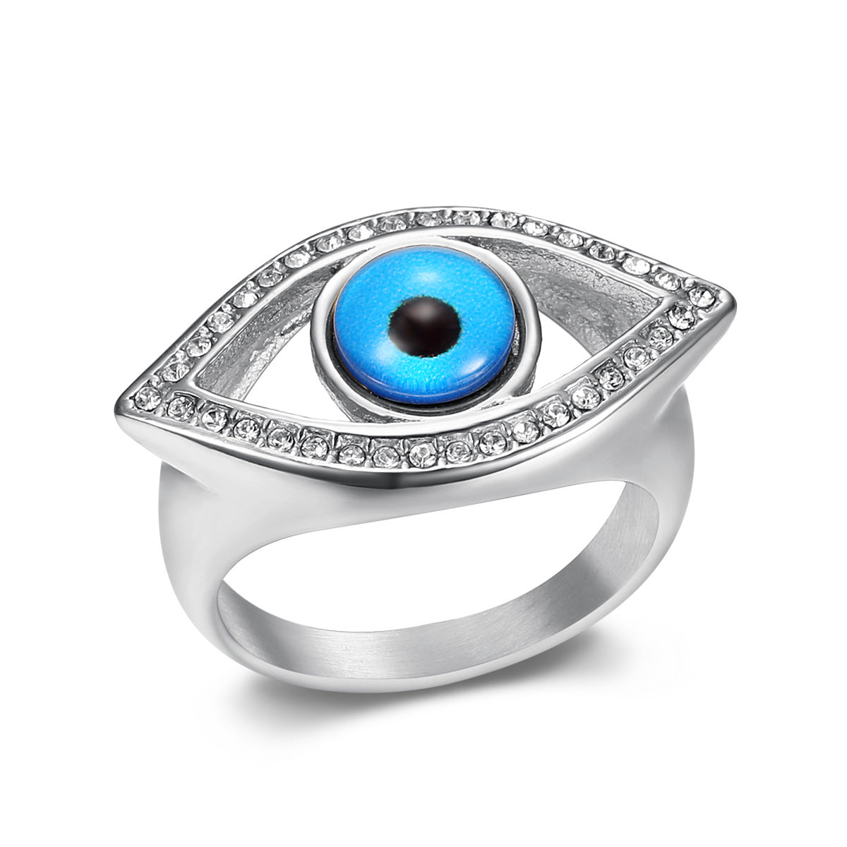 Wholesale  stainless steel gold-plated diamond Blue Angel eye hip hop ring