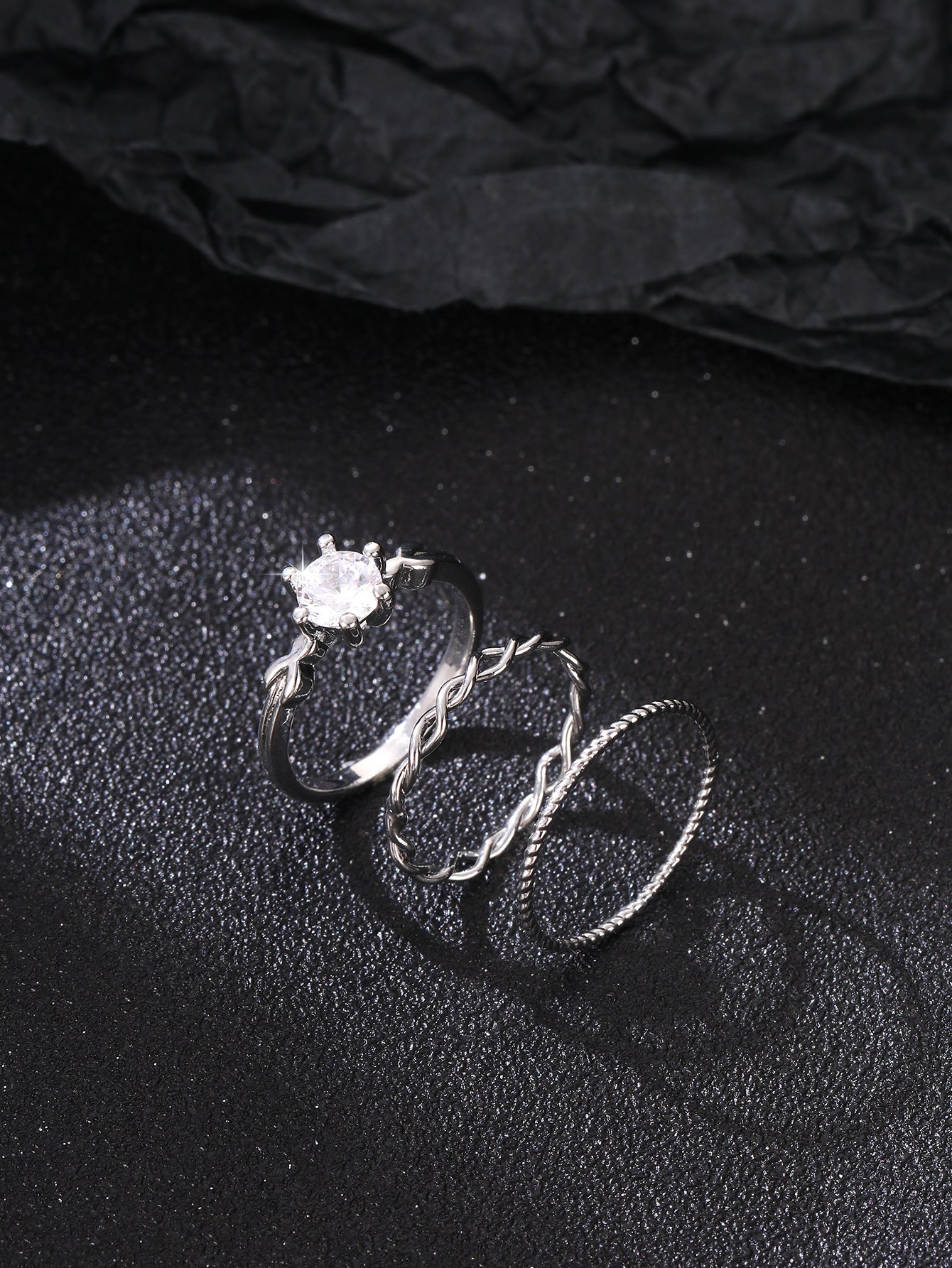 Wholesale 3-piece set twisted copper inlaid shiny white zircon ring for women