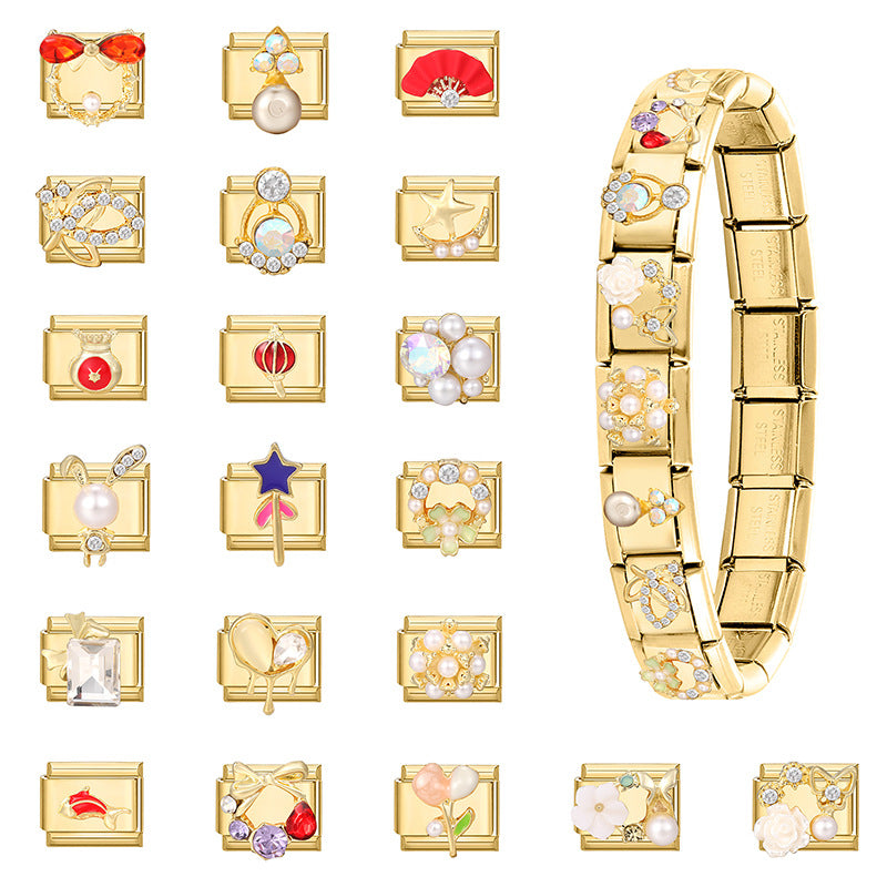 Wholesale Stainless Steel DIY Modular Bracelet with Star Flower Rabbit Bow,  Trendy Fashion Accessory for Jewelry Making