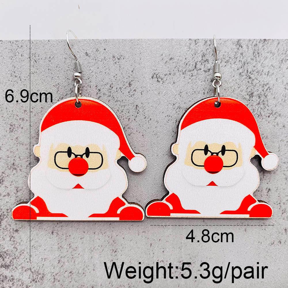 Wholesale Christmas Earrings Cartoon Santa Claus  Christmas Trees Wood Ear Drop Earrings