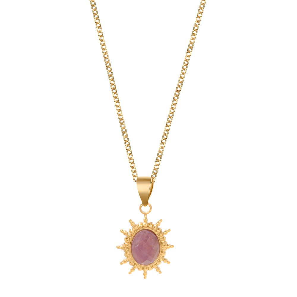 Wholesale Stainless Steel Round Sun Pendant Necklace Vintage Geometric Jewelry Accessory for Women Everyday