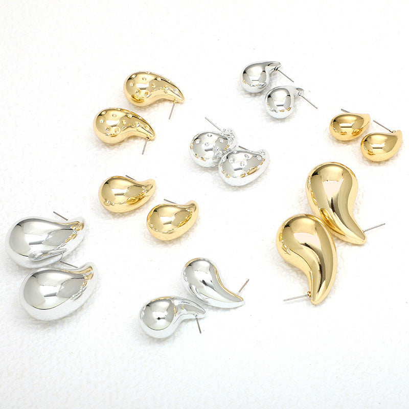 Wholesale Metal Teardrop Shape Geometric Chubby Earrings ACC-ES-LingGe003