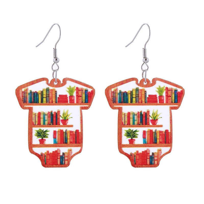 Wholesale School Season Love Cloud Bookshelf Rabbit Squirrel Books Acrylic Earrings
