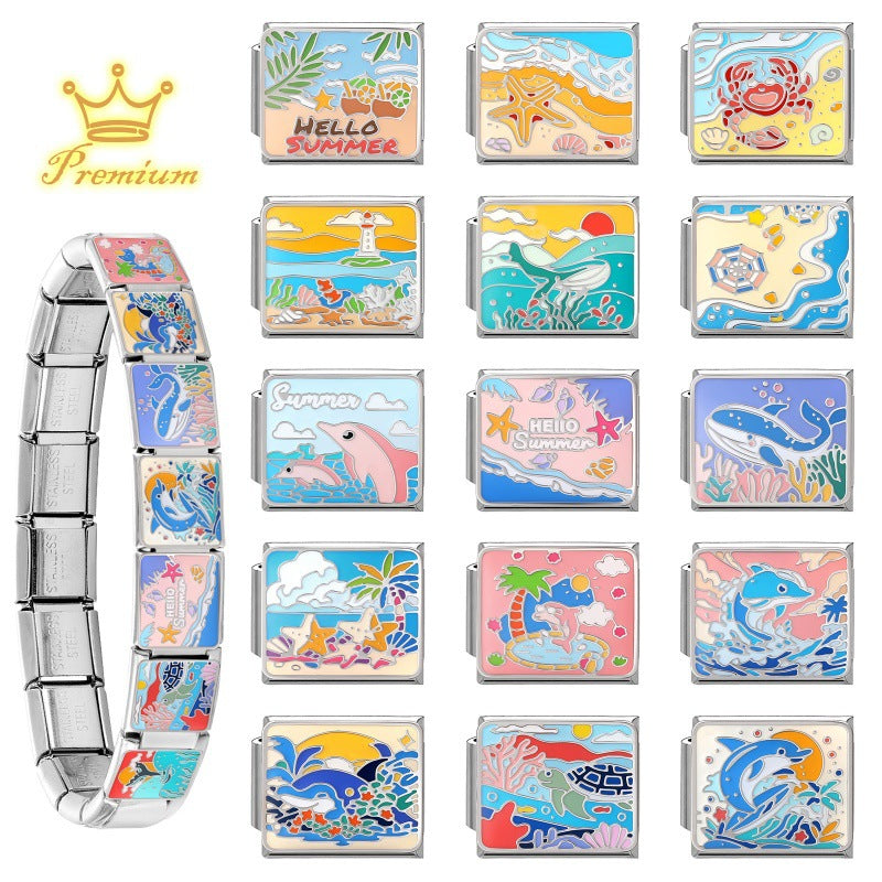 Wholesale Italian Style Ocean Animal DIY Bracelet Charm Set Stainless Steel Fashion Accessory Boutique Resale Gift