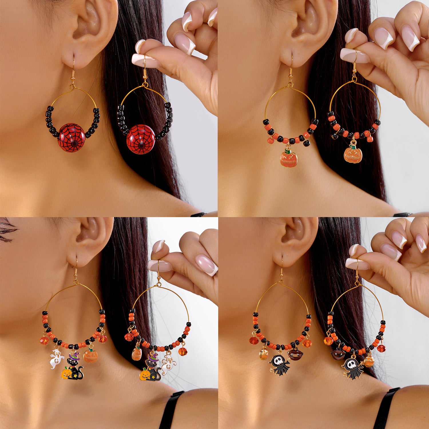 Wholesale  Halloween Earrings Spider Pumpkin Ghost Crystal Rice Bead Earrings
