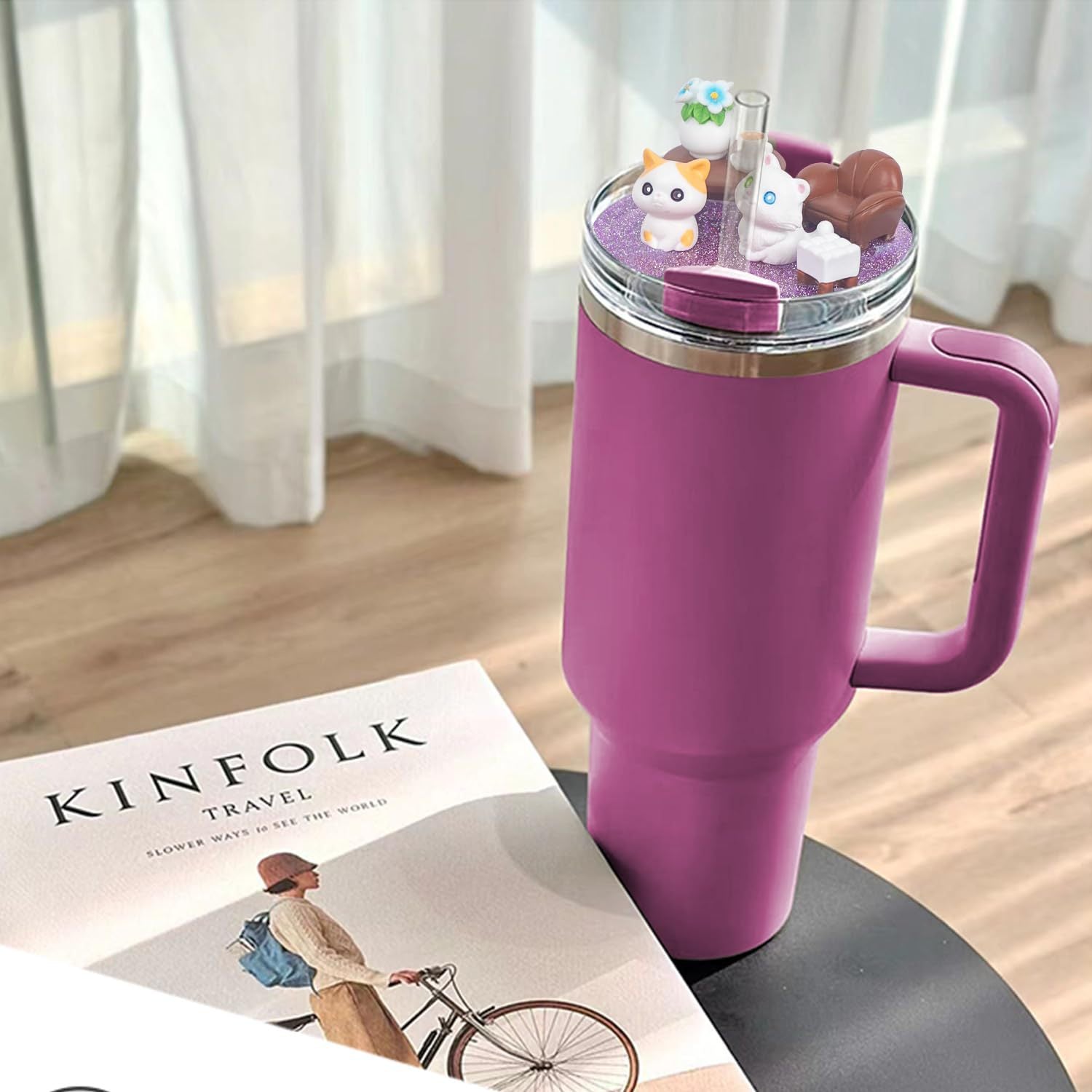 Wholesale 40oz PVC Soft Glue Straw Plug Cartoon Cat Acrylic Cup Lid Set ACC-SCR-KaiJia001