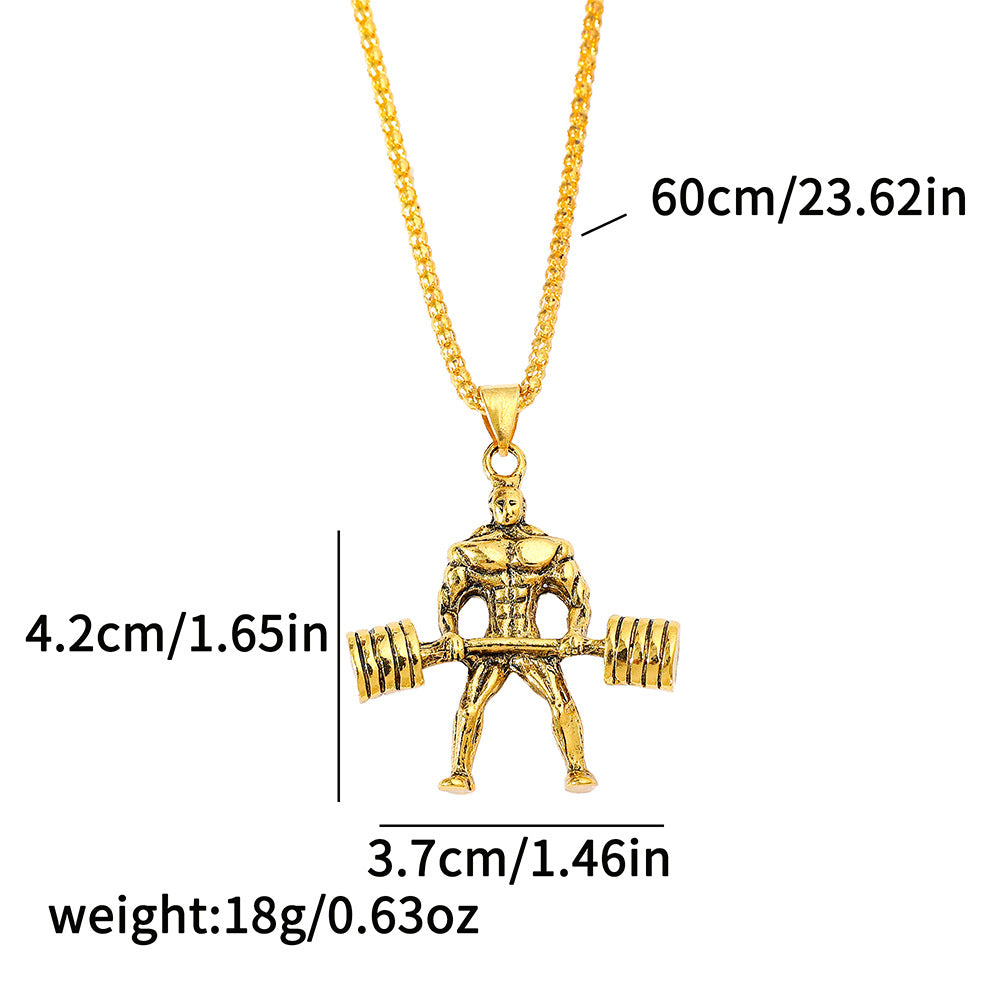 Wholesale Fitness  Barbell Weightlifting Muscle  Gold Plated Pendant Necklace