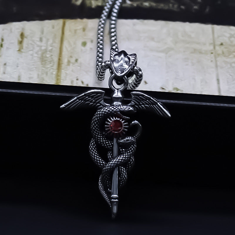 Wholesale Alloy Double Snake Pendant Necklace Men S Dark Style Silver Electroplated Clavicle Chain Fashion Accessory