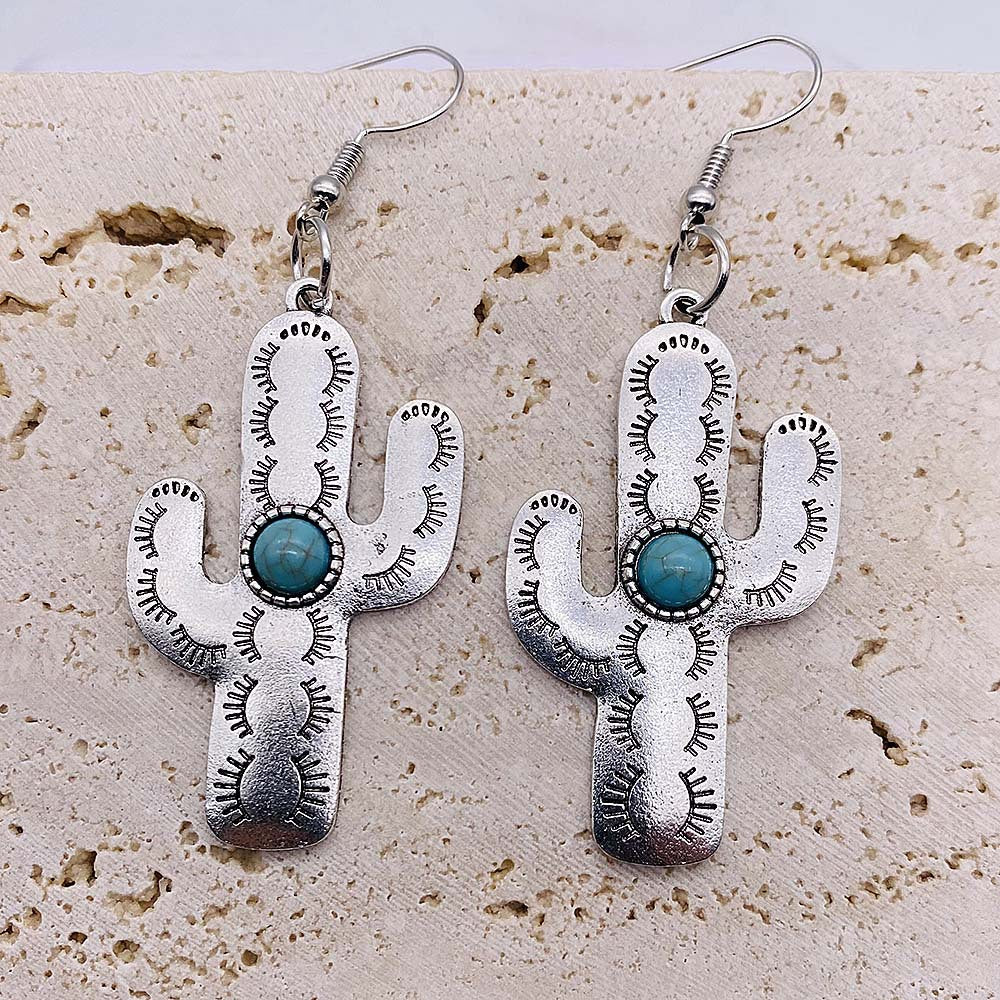 Wholesale  Cactus vintage ethnic style bump turquoise flower earrings