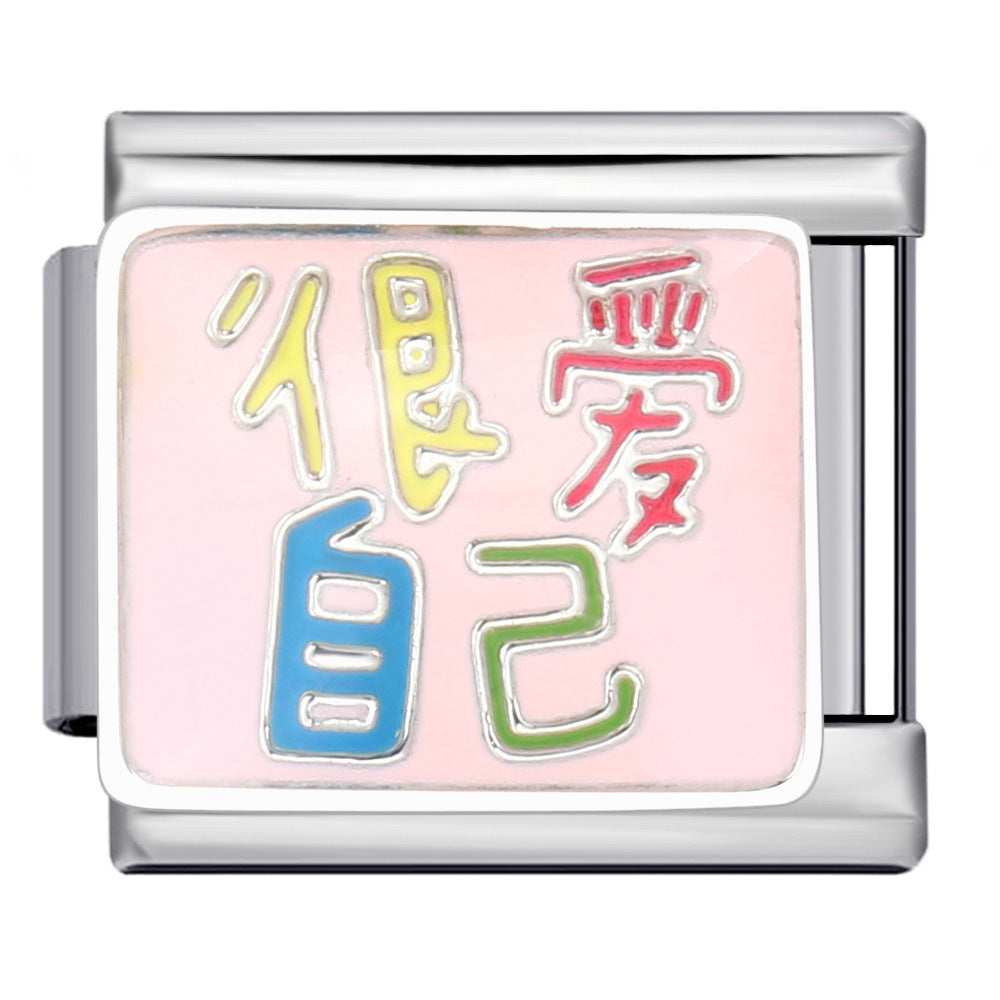 Wholesale  Italian Module Long Edition Letter Titanium Steel Welding Oil Dropping DIY  Charm