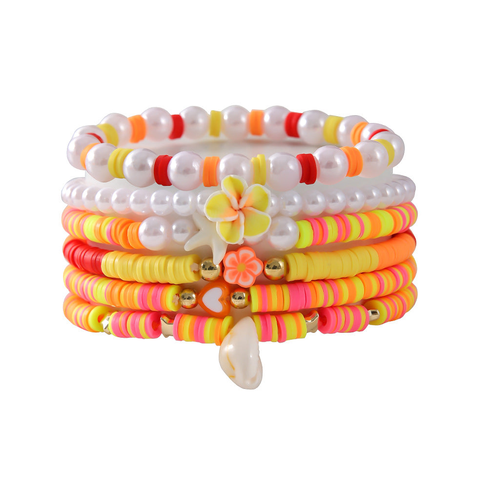 Wholesale colorful soft pottery flower shell bracelet suit