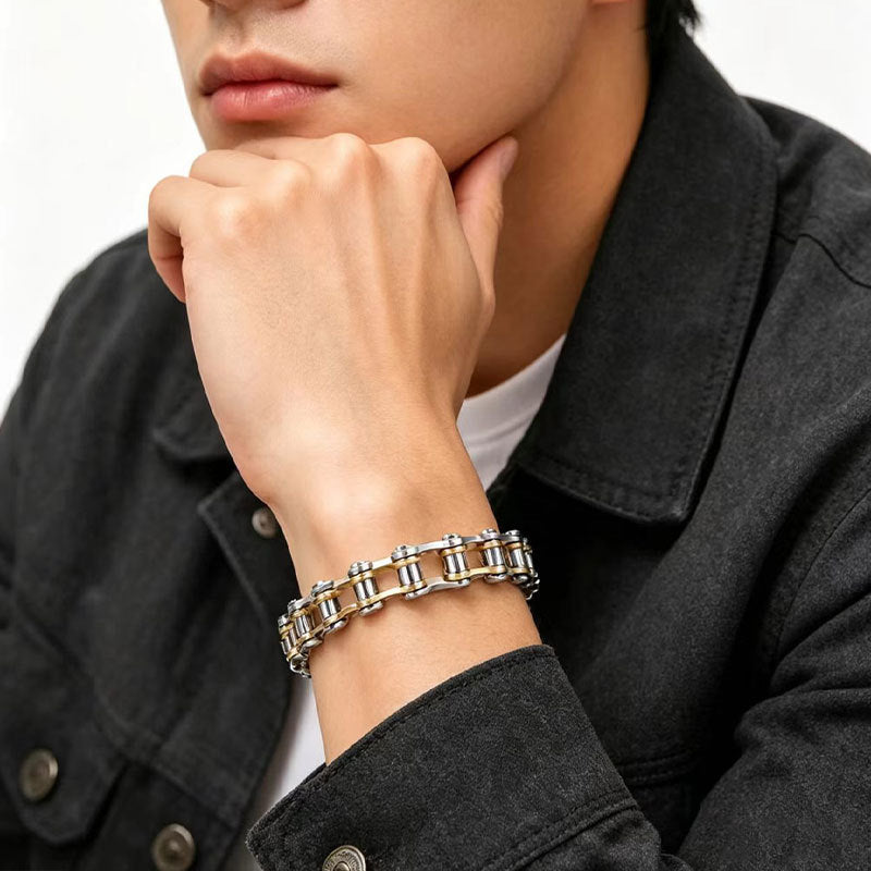 Wholesale Punk Rock Stainless Steel Bracelet for Men,  Motorcycle Chain Design,  Fashion Accessory,  Casual Everyday Wear