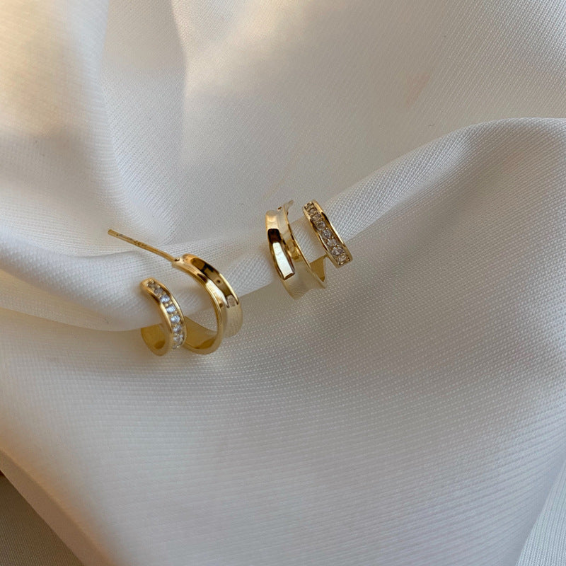 Wholesale C-Shape Double-Layer Earrings for Women - Platinum Plated Simple Modern Half-Circle Design Boutique Resale