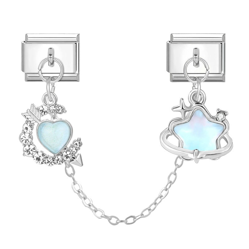 Wholesale 9mm Italian Charm Starter Bracelets DIY square double-pendant Creative Stainless Steel Composable Bracelet