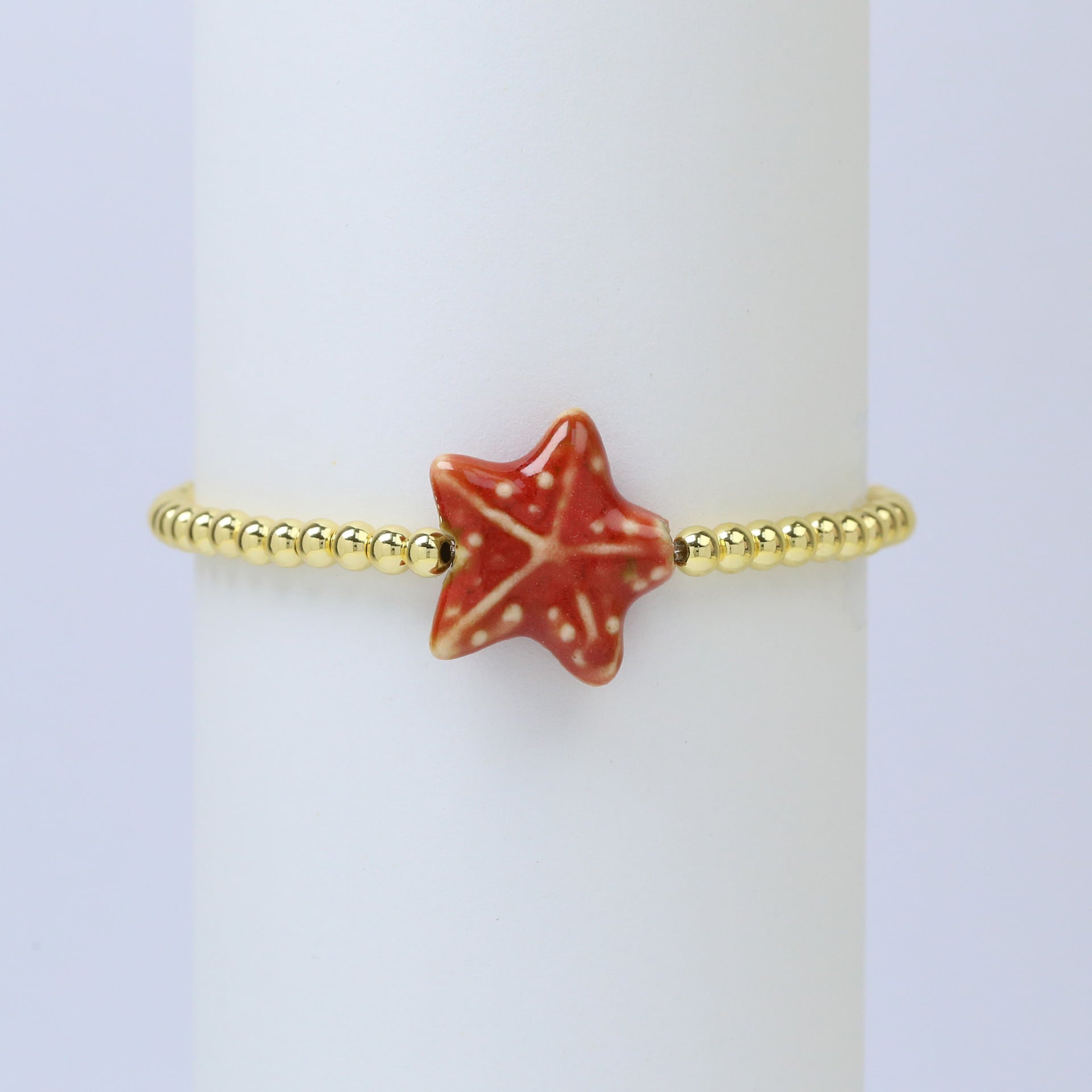 Wholesale Ceramic colored glass starfish elastic rope copper bead bracelet