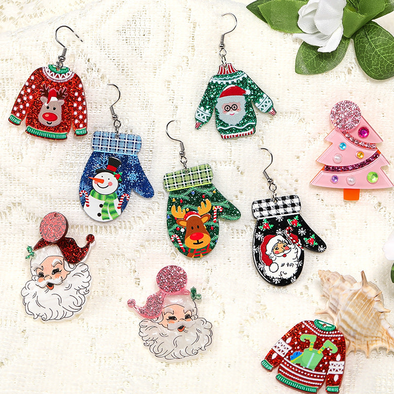 Wholesale 10pcs Christmas Handmade Santa Claus Elk Acrylic Earrings ACC-ES-BLG002