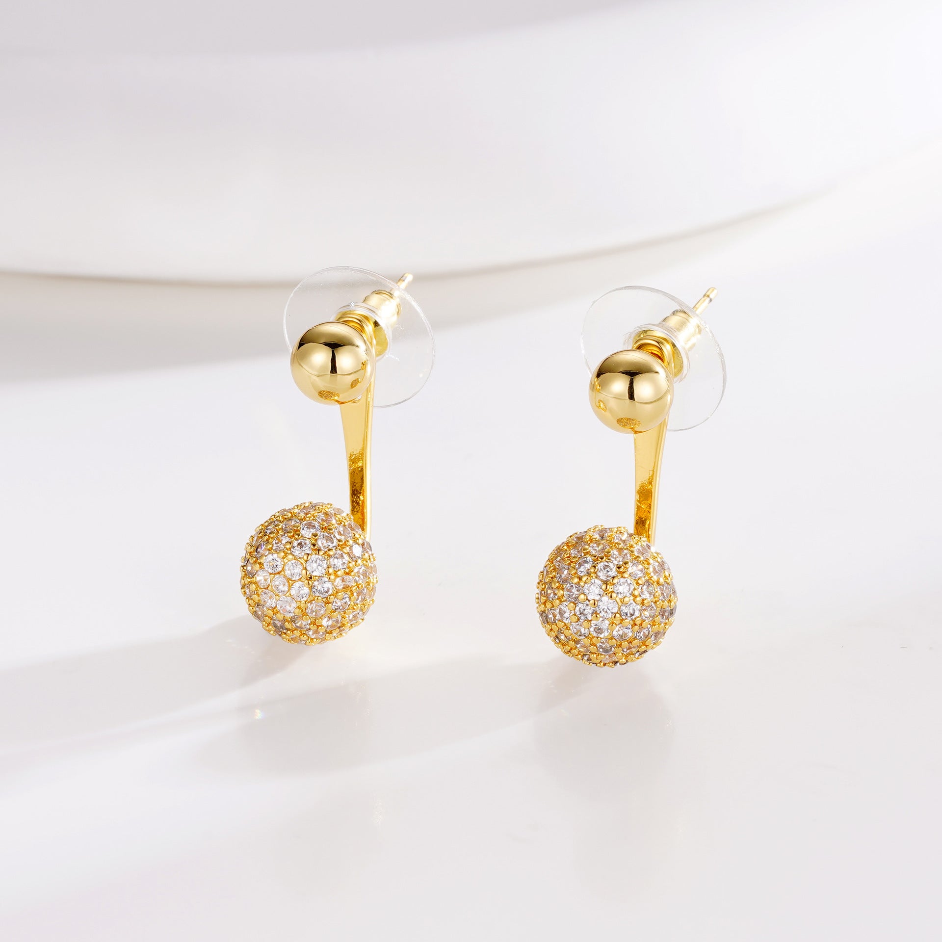 Wholesale Copper Plated Real Gold Inlaid Zircon Silver Needle Earrings
