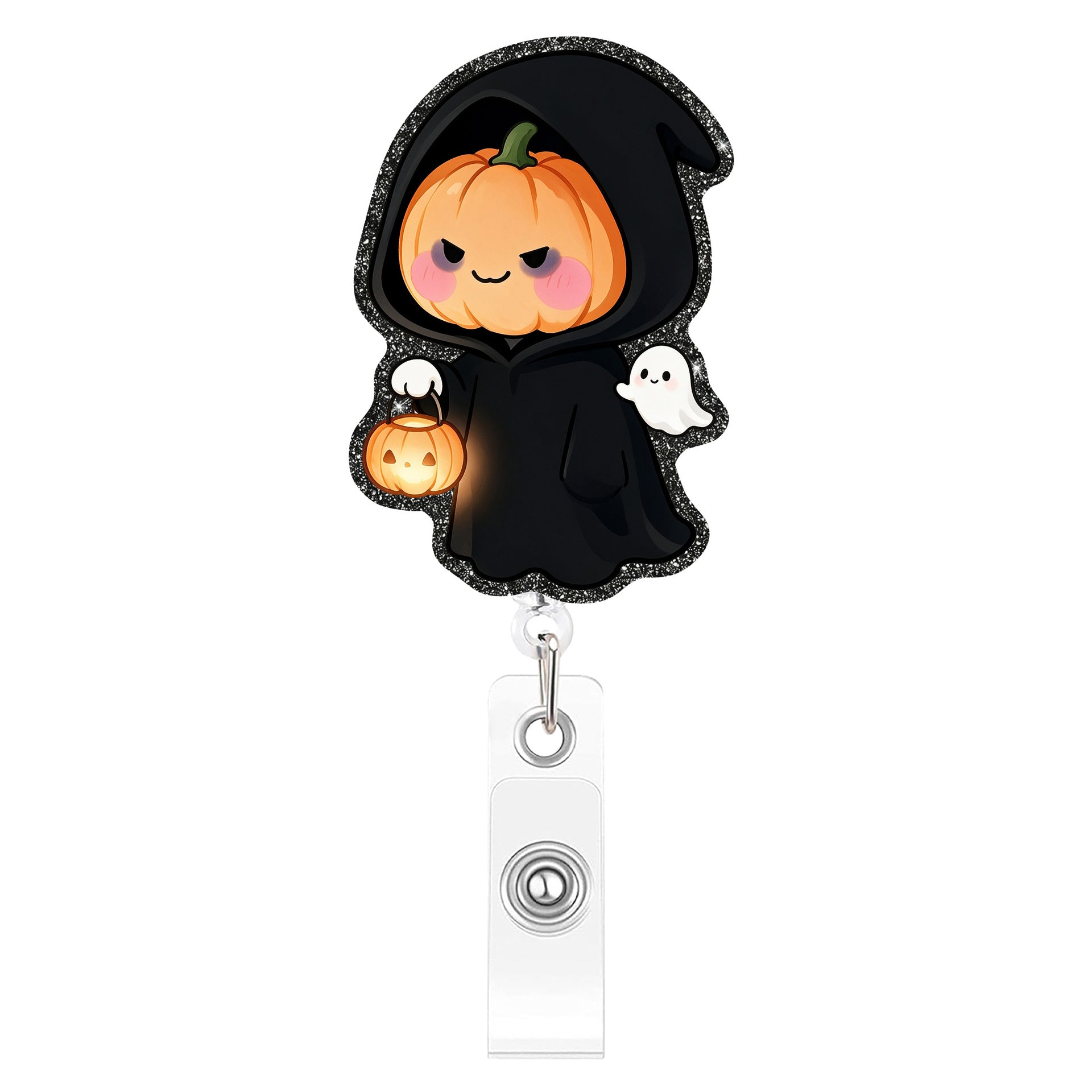 Wholesale  Glitter Acrylic Retractable ID Badge Holder Pumpkin Ghost Design Decorative Gift Accessory