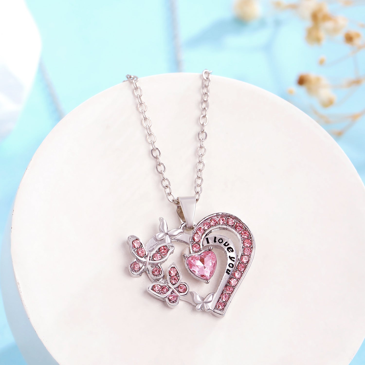 Wholesale  love butterfly necklace women's hollow heart-shaped letter l love you clavicle chain