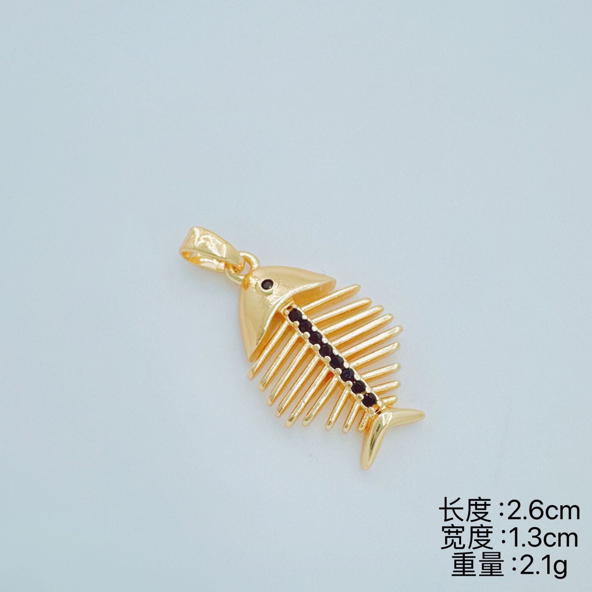 Wholesale Chic Fish Bone Design Pendant Gold Plated Copper Zircon Jewelry Accessory for DIY or Boutique Resale