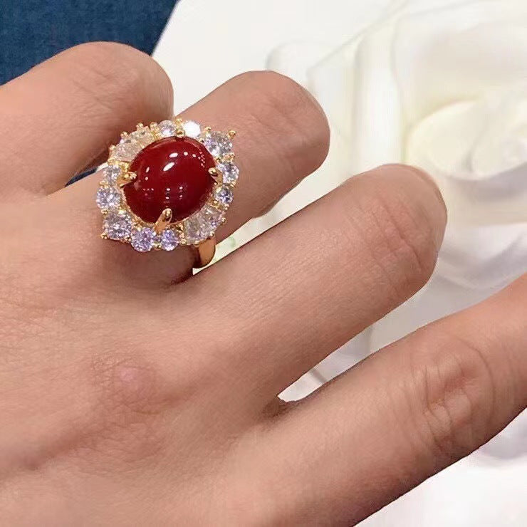 Wholesale Synthetic Red 18K Coral Ring All-match Personalized Fashionable Trendy Ring