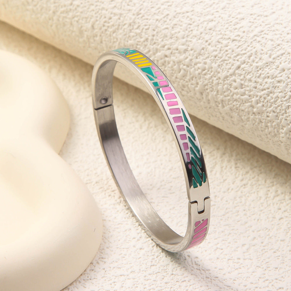 Wholesale Niche Light Luxury Stainless Steel Enamel Oil Drip Bracelet ACC-BT-RuiX005