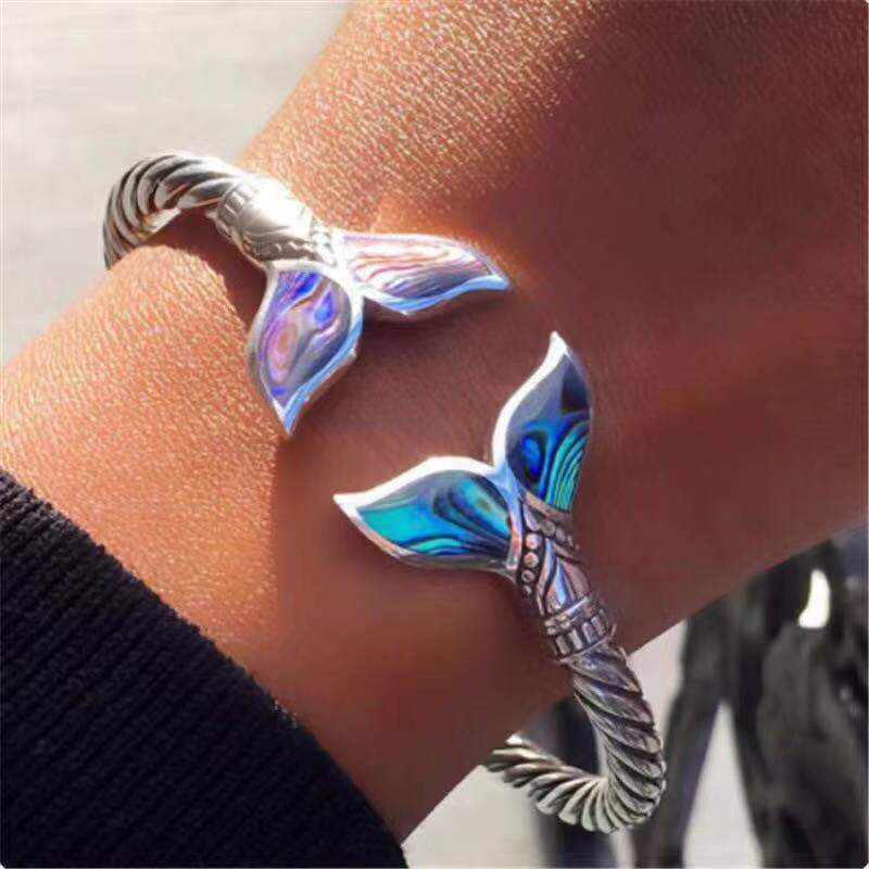 Wholesale Zinc Alloy Mermaid Open Bangle,  Blue Retro Fashion Bracelet,  Jewelry Accessory for Resale