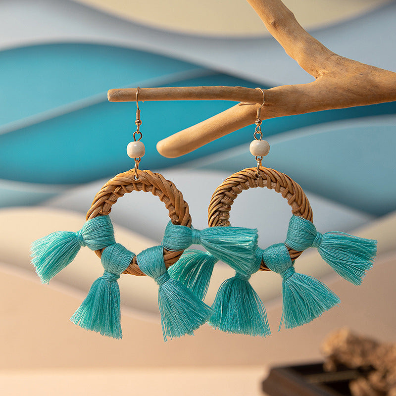 Wholesale Rattan Earrings Raffia Braided Earrings ACC-ES-XLH001