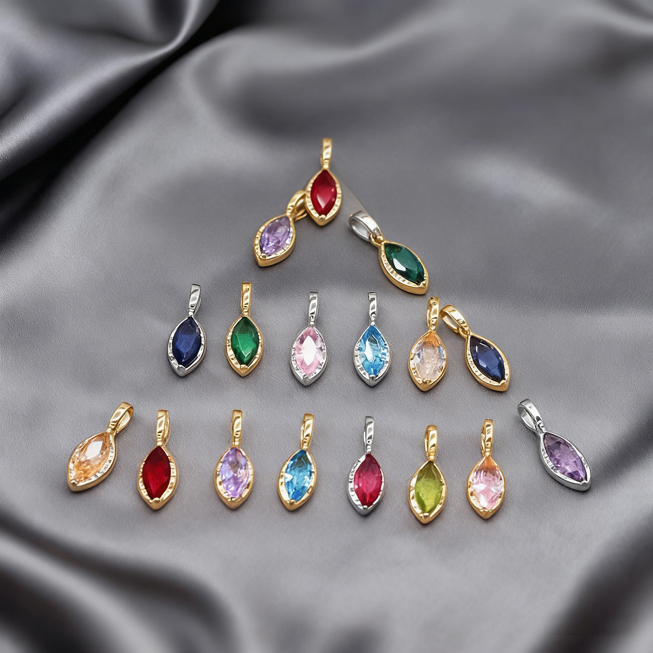 Wholesale Copper Gold-Plated Color-Preserving Pendant with Colorful Zircon Marquise
