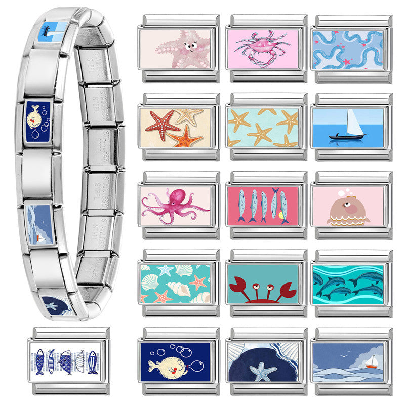 Wholesale  9mm Italian Charm Starter Bracelets DIY square Single Section Creative Stainless Steel Composable Bracelet