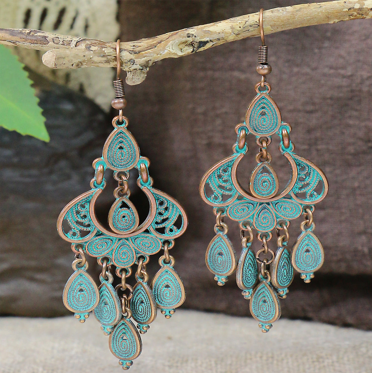 Wholesale Bohemian Handmade Peacock Tassel Earrings Alloy Ethnic Style Jewelry for Boutique Resale