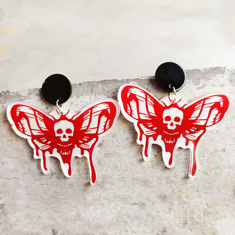 Wholesale 2 Pairs/Pack Halloween Moth Balloon Card Skull Acrylic Earrings ACC-ES-HY166