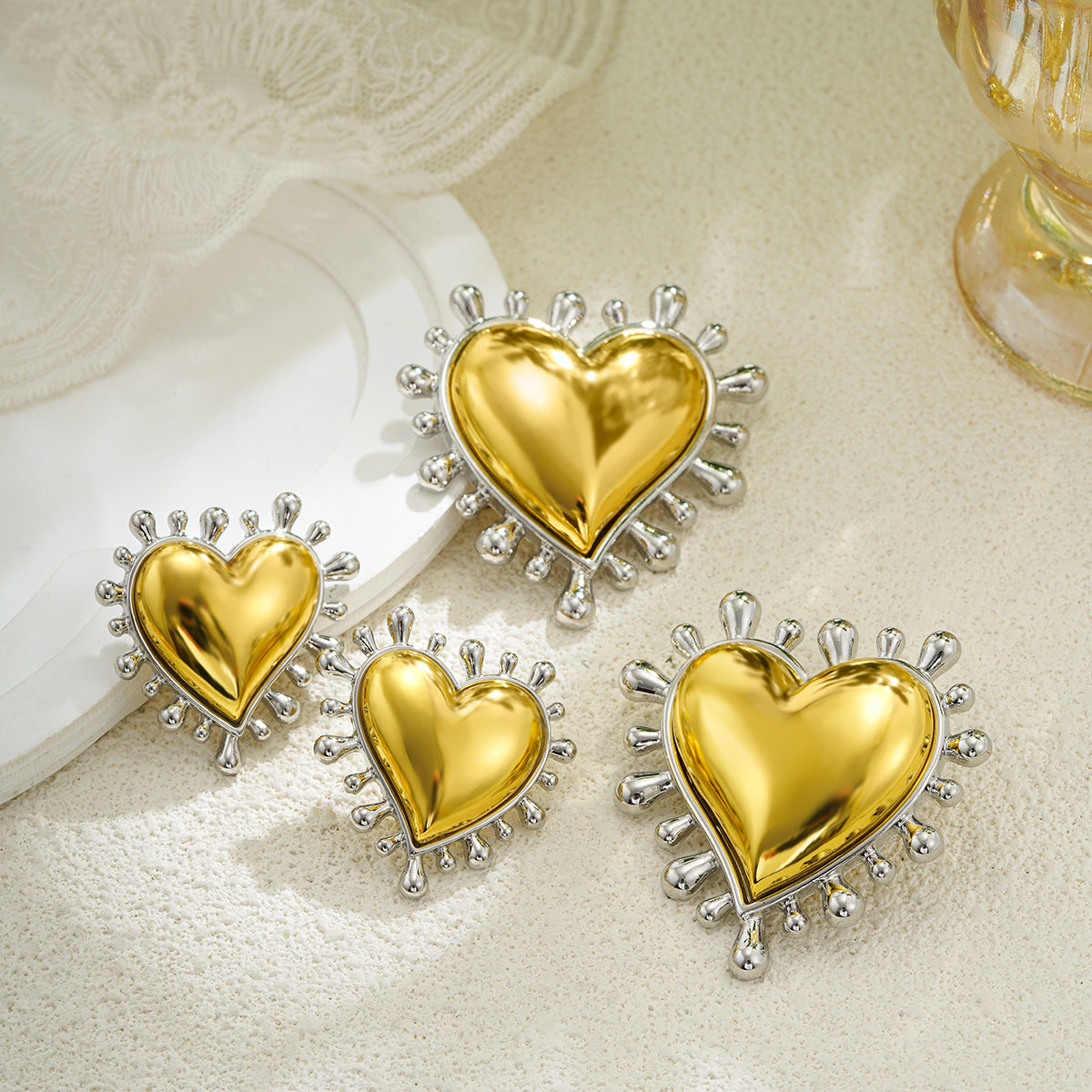 Wholesale 18K gold and silver two-color love earrings