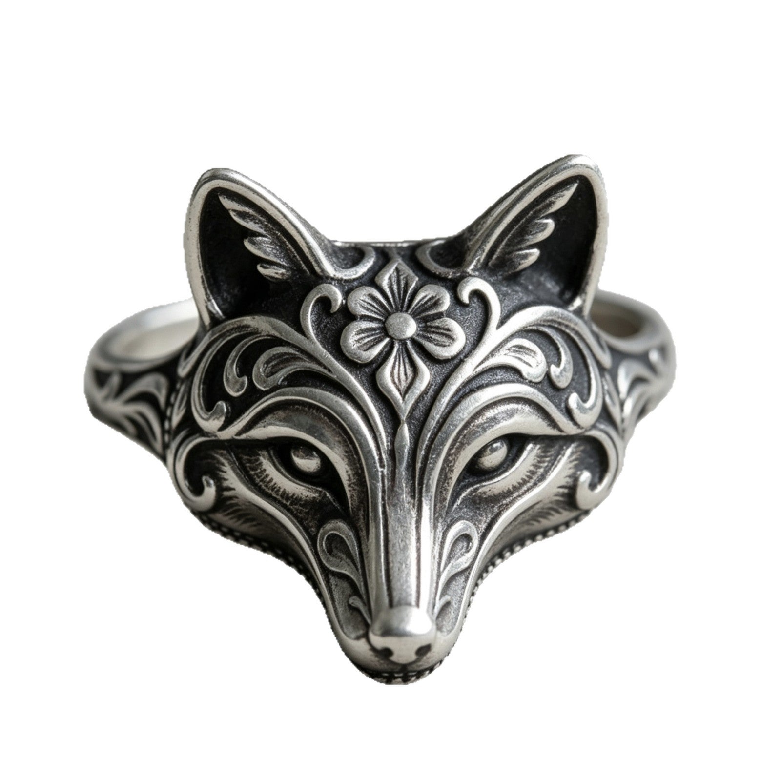 Wholesale Trendy Silver Fox Ring Women' s Alloy Face Carving Design Jewelry Accessory for Boutique Resale Everyday Wear