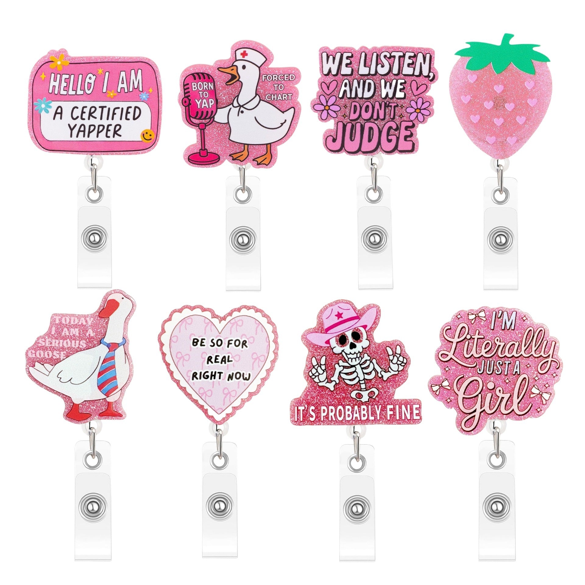 Wholesale Acrylic Retractable Badge Reel Glitter Heart Design Nurse ID Holder