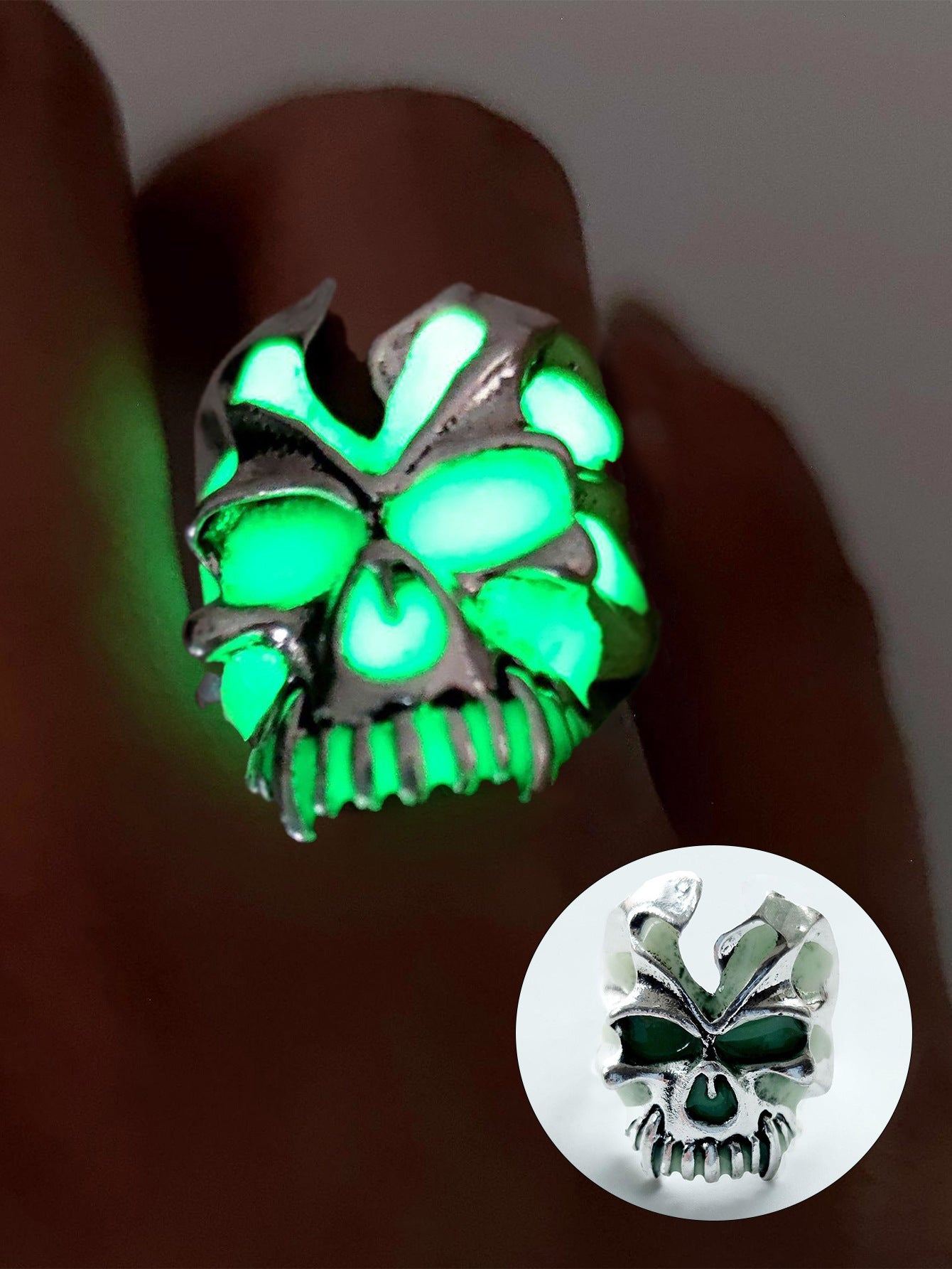 Wholesale Retro  Glow-in-the-Dark Skull Ring Drip Oil Unisex Jewelry Accessory Gift