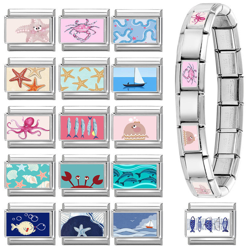 Wholesale  9mm Italian Charm Starter Bracelets DIY square Single Section Creative Stainless Steel Composable Bracelet
