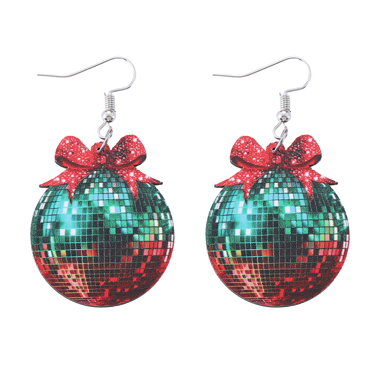 Wholesale Christmas and New Year bow traffic light ball pendant earrings wooden