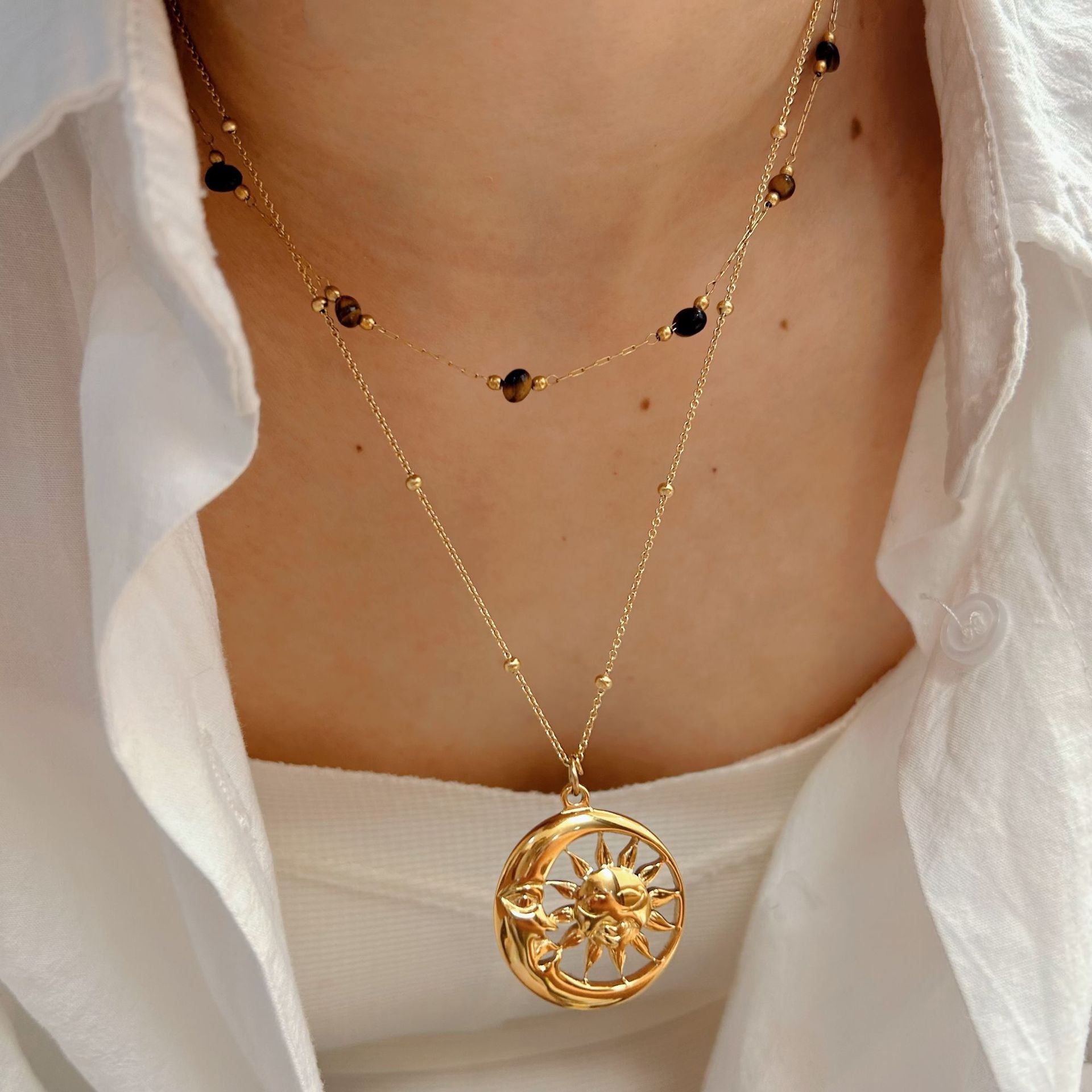 Wholesale  Lucky Sun Moon Pendant Stainless Steel Necklace